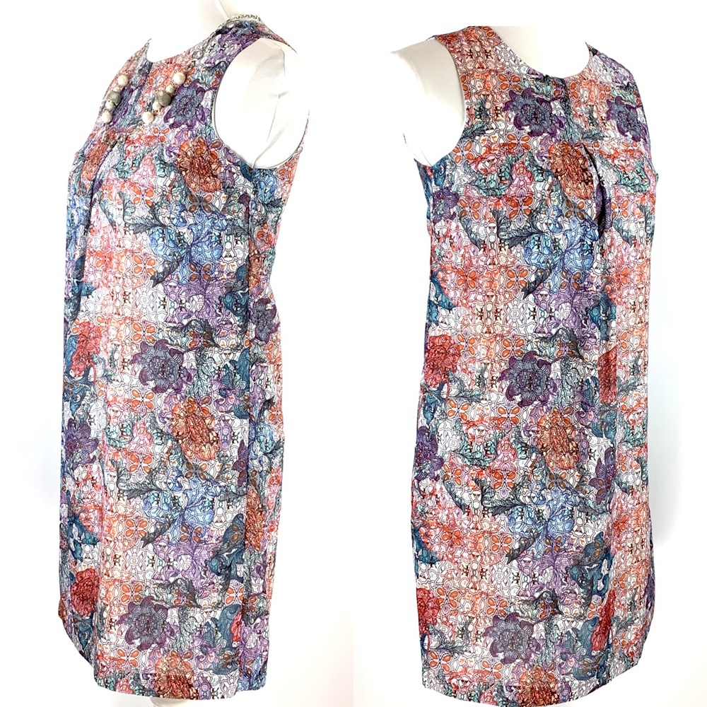 H&M Floral Blue and Red Lightweight Sleeveless Mini Shift Dress size 4 - Picture 3 of 16